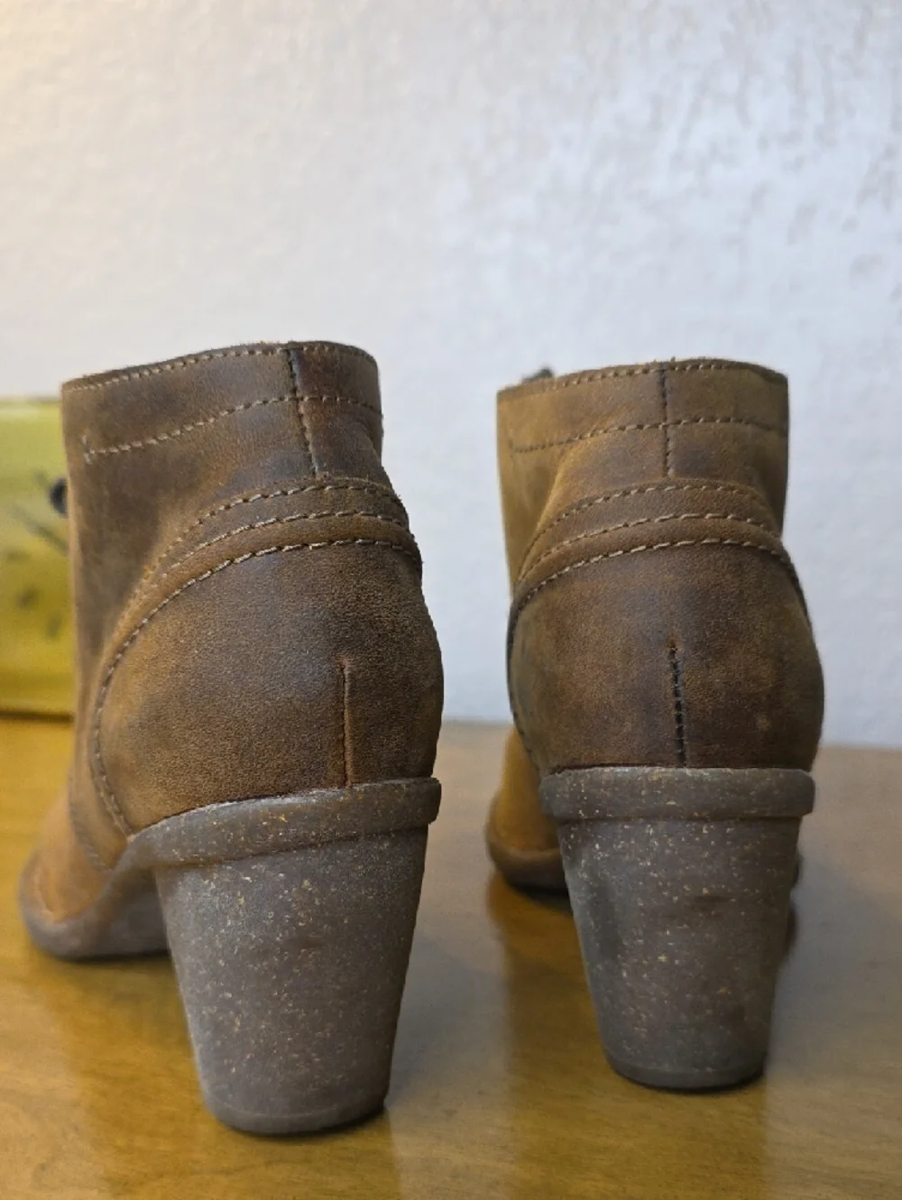 Clarks Brown Suede Lace-Up Ankle Booties with Stacked Heel